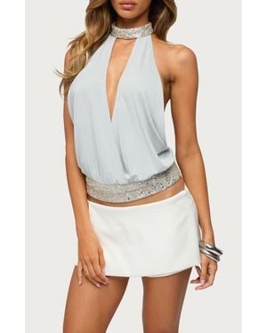 Edikted Pria Beaded Backless High Neck Halter Top - White