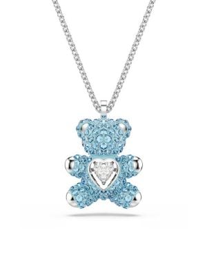 Swarovski Pavé Crystal Heart Teddy Pendant Necklace - Blue