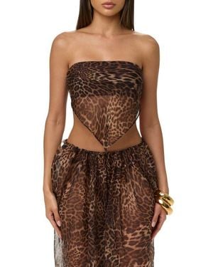 Naked Wardrobe Leopard Print Chiffon Tube Top - Brown