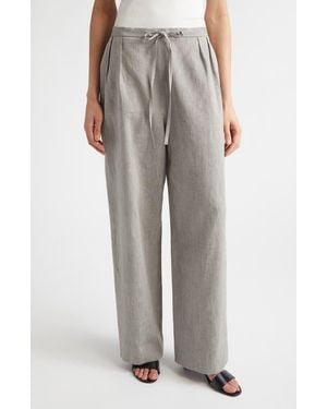 Loulou de Saison Clark Loose Fit Mélange Linen & Cotton Wide Leg Pants - Gray