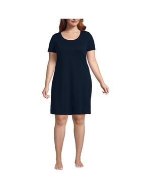 Lands' End Cotton Short Sleeve Knee Length Nightgown - Blue