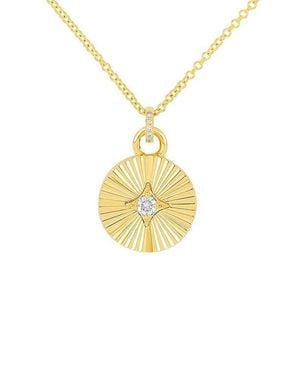 EF Collection 14K Fluted Diamond Disc Pendant Necklace - Metallic
