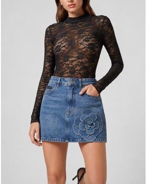 Philipp Plein Denim Mini Skirt Rose Strass - Blue
