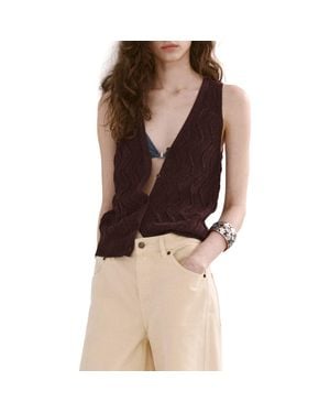 Mango Open Stitch Sweater Vest - Brown