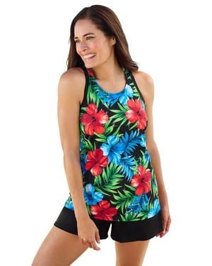 Swim 365 Longer Length High Neck Racerback Tankini Top - White