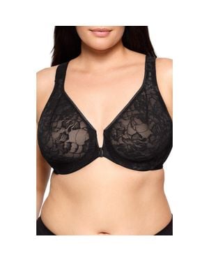 Glamorise Wonderwire Front Close Lacy T-Back Underwire Bra - Black