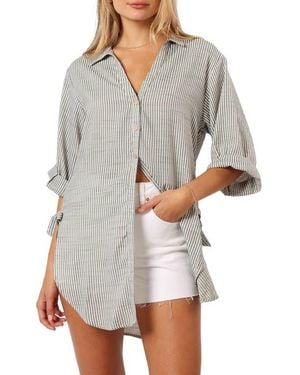 Petal & Pup Wren Oversize Stripe Button-Up Shirt - Gray
