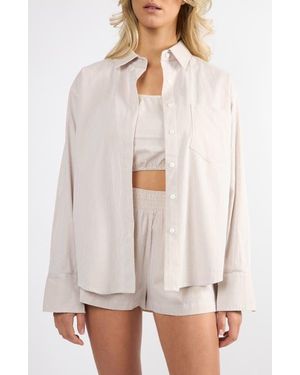 Viens Avec Moi Everyday Oversize Stripe Button-Up Shirt - White