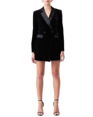 Endless Rose Long Sleeve Velvet Tuxedo Romper - Black