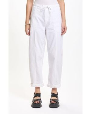 DAZE Villa Embroidered Cuffed Drawstring Pants - White