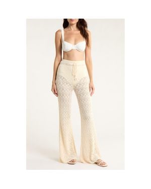Elan Pointelle Cover-Up Sweater Pants - Natural