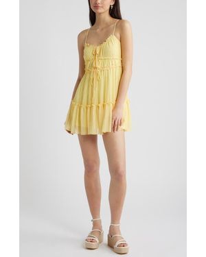 BP. Ruffle Tie Front Tiered Mini Sundress - Yellow