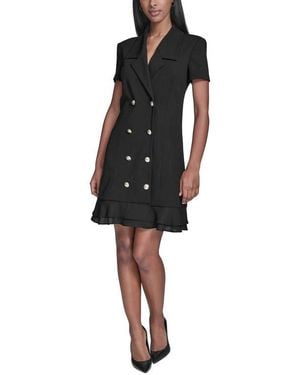 Karl Lagerfeld Double Breasted Ruffle Hem Blazer Minidress - Black