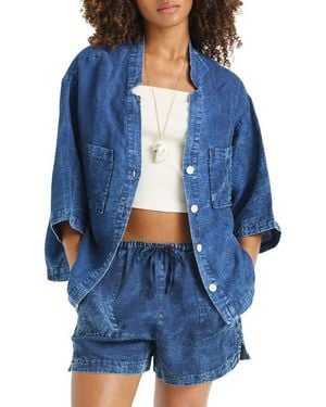 Vitamin A Jaida Organic Cotton & Linen Denim Cover-Up Shirt - Blue