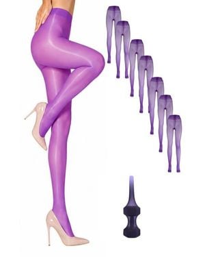 LECHERY 5-Pack Glossy Semi-Sheer Opaque Ladder Resistant Party Evening Tights For - Purple