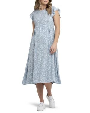 Ripe Maternity Ava Floral Shirred Midi Maternity Dress - Blue
