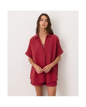 Pact Organic Cotton Coastal Double Gauze Relaxed Shirt - Red