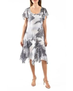 Komarov Flutter Sleeve Charmeuse & Chiffon Cocktail Dress - White