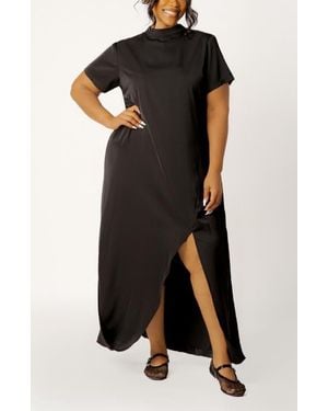 Buxom Couture High Neck Draped Maxi Dress - Black