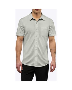 Cuts Ao Curved Hem Short Sleeve Button-Up Shirt - Gray