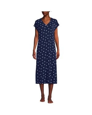 Lands' End Short Sleeve Cooling Midi Nightgown - Blue
