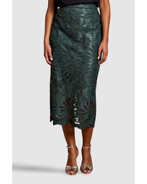 Coast Petite Pu Lace Midi Skirt - Green