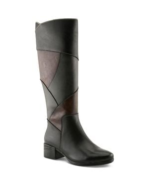 Spring Step Patchwork Knee High Boot - Black