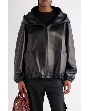 Balenciaga Relaxed Fit Smooth Leather Zip-Up Hoodie - Black