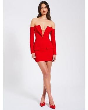 Miss Circle Polina Off Shoulder Long Sleeve Blazer Dress - Red