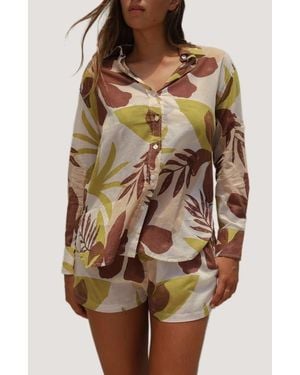 Stone Fox Mela Boyfriend Organic Cotton Cover-Up Shirt - Brown
