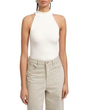 MARCELLA Doris Mock Neck Sleeveless Rib Bodysuit - White