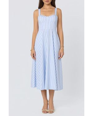 Astr Isabela Stripe Sweetheart Neck Midi Dress - Blue