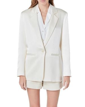 Endless Rose Relaxed Satin Blazer - White