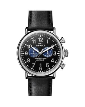 Shinola The Runwell Chrono Leather Strap Watch, 47Mm - Black