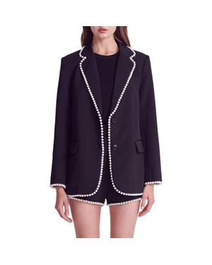 Endless Rose Premium Imitation Pearl Trim Blazer - Blue