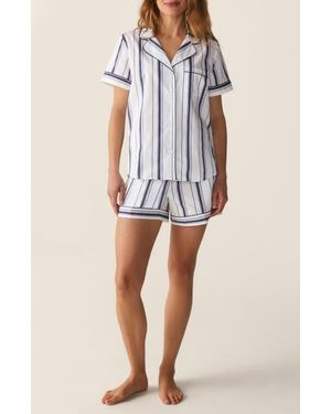 Petite Plume Stripe Cotton Poplin Short Pajamas - Blue