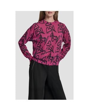 DKNY Lightweight Graffiti Heart Print Sweater - Purple