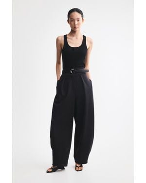 H&M Pleated Barrel-Leg Pants - Black