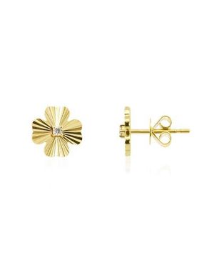 The Lovery Fine Jewelry Fluted Four Leaf Clover Stud Earrings - Metallic