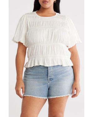 Treasure & Bond Shirred Puff Sleeve Cotton Top - White