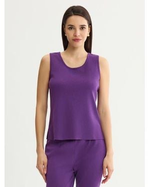 Misook Double Scoop Neck Mylana Knit Tank - Purple