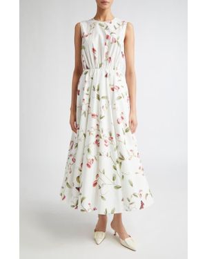 Giambattista Valli Tulip Print Sleeveless Cotton Poplin Dress - White