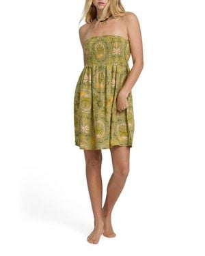 Billabong Tropical Haze Smocked Strapless Minidress - Yellow