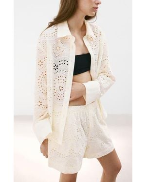 Mango Eyelet Cotton Shirt - Natural