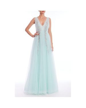 Badgley Mischka Bead Detail Tulle Ballgown - Blue