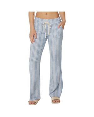 Roxy Oceanside Stripe Linen Blend Pants - Blue