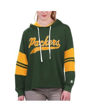 Starter Bay Packers Bump And Run Long Sleeve Hoodie T-Shirt - Yellow