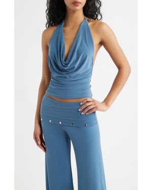 Bella Venice Elsa Knit Cowl Halter Top - Blue