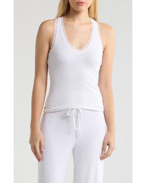 Open Edit Daydream Rib Lace Trim Tank - White