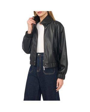 Vince Camuto Faux Leather Bomber Jacket - Black